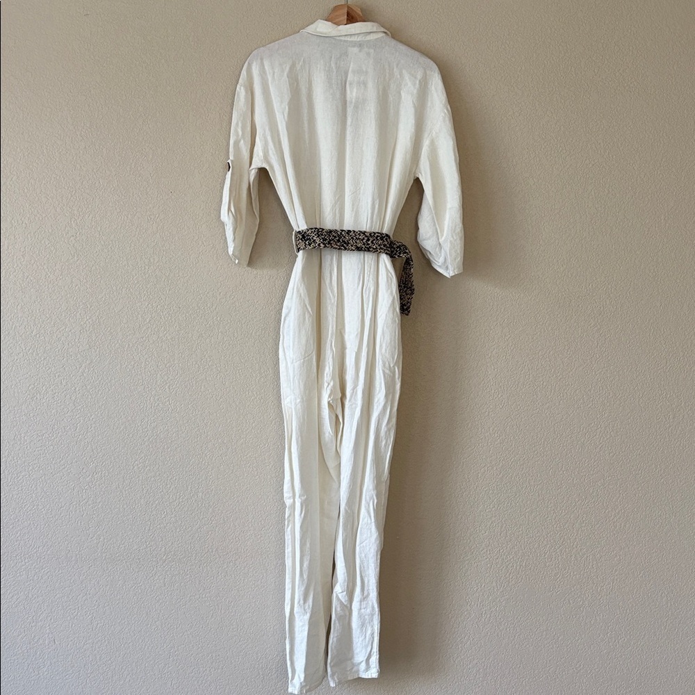 Zara Off White Button-Front Jumpsuit with Decorative Belt- NWT - Picture 5 of 6